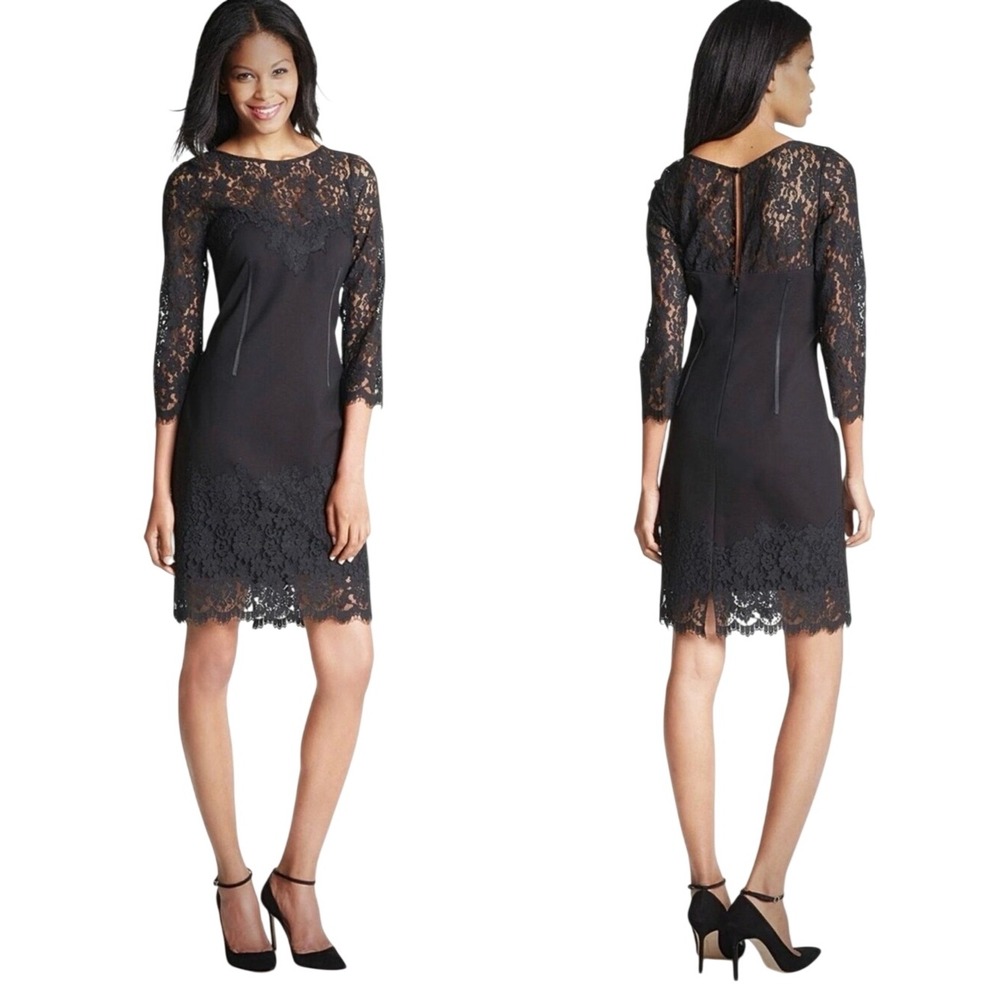 Aidan Mattox Cocktail Dress Women 2 Black Excellent Lace Sheath 3/4 Sleeve LBD